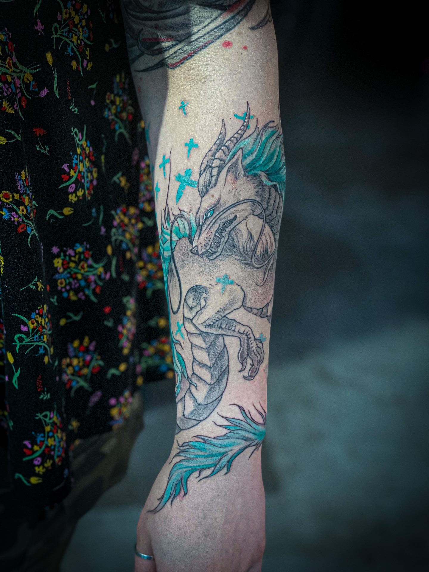 Haku dragon anime tattoo — forearm
